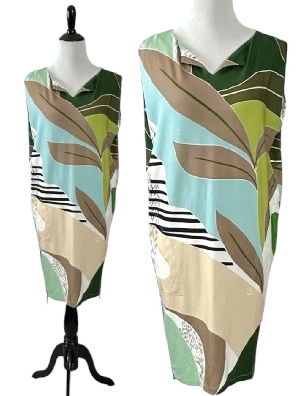 Anni Kuan Abstract Art to Wear Shift Dress Petite XS Oversized Neutral Floral